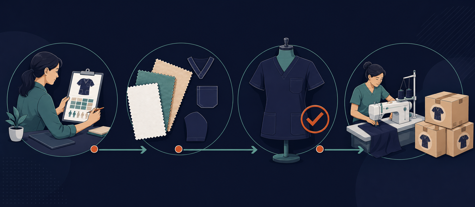 Hospital uniform manufacturing workflow from planning to bulk dispatch